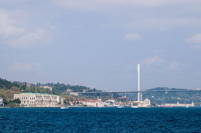 Suspension bridge over river