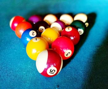 High angle view of multi colored water on table