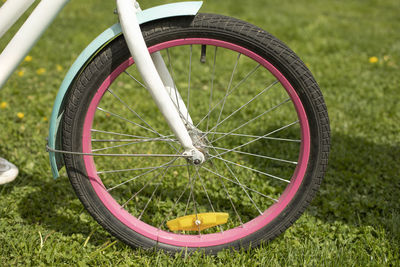 High angle view of bicycle on field