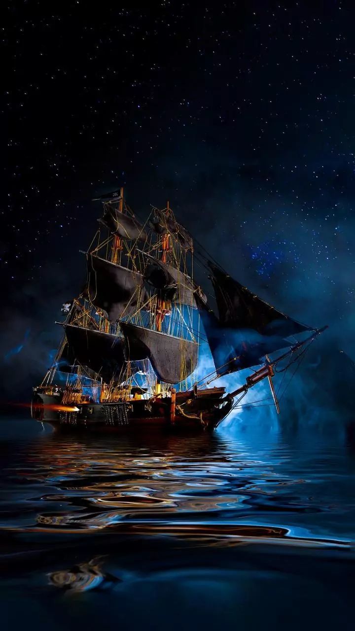 SAILBOAT IN SEA AGAINST STAR FIELD AT NIGHT