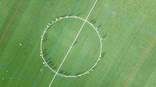 High angle view of soccer field