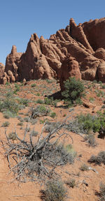 Rock formations on landscape against clear sky