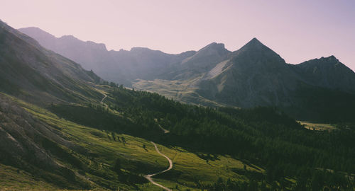 Scenic view of mountains against clear sky