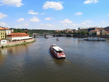 High angle view of river amidst buildings in city