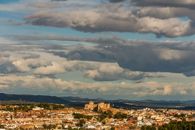 High angle view of townscape against sky