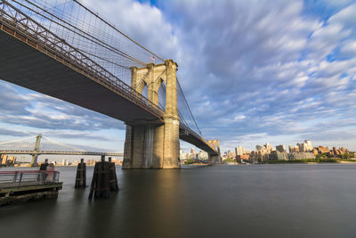 Brooklyn bridge over east river against sky