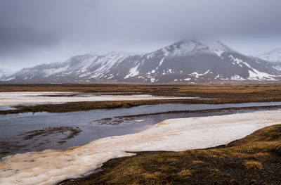 Scenic view of snowcapped mountains against sky