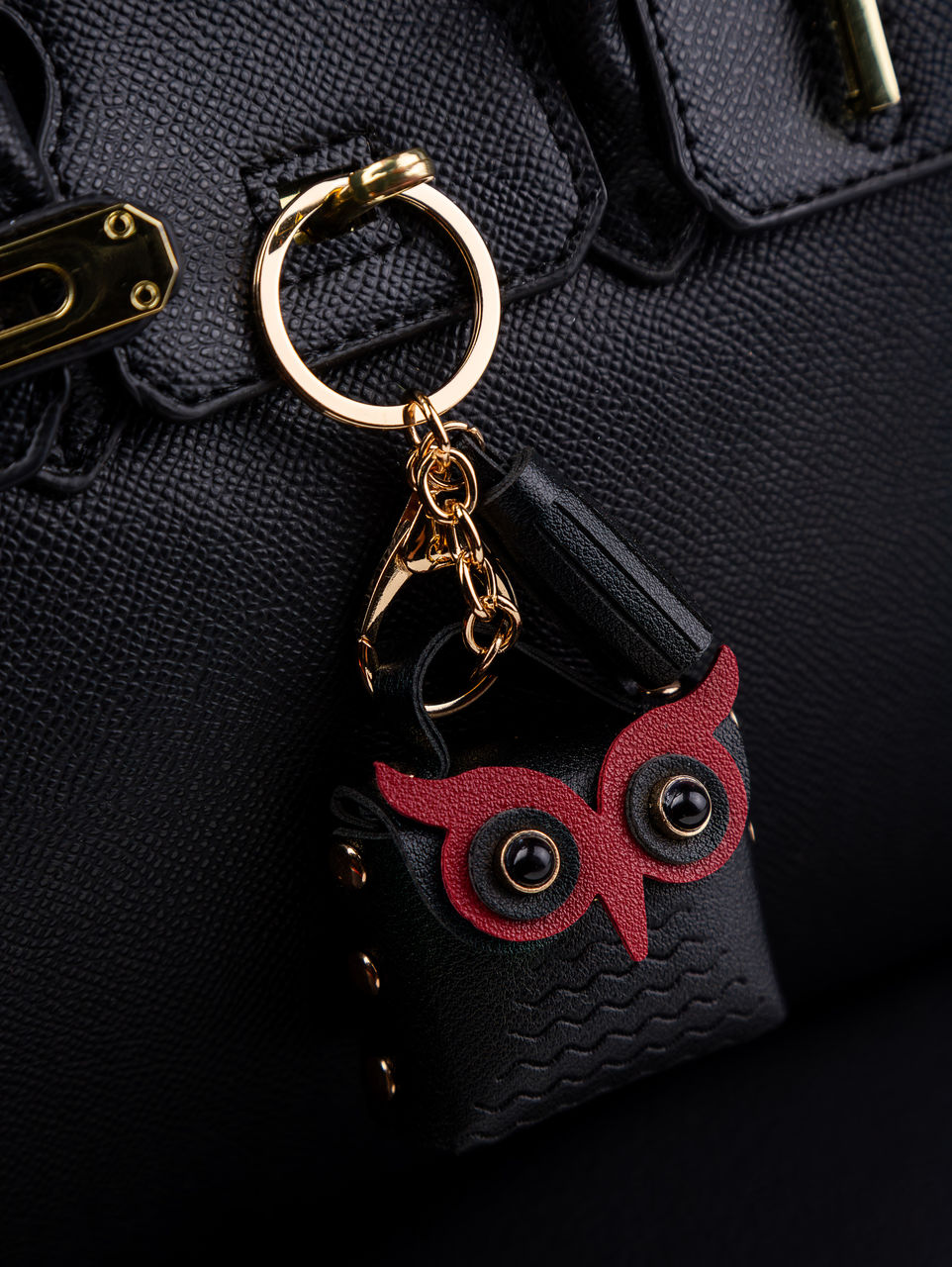 handbag, fashion accessory, keychain, no people, fashion, close-up, studio shot, indoors, chain, bag, black, leather, security, metal, textile, clothing, protection, luxury, jewelry, key, gold, personal accessory, wealth