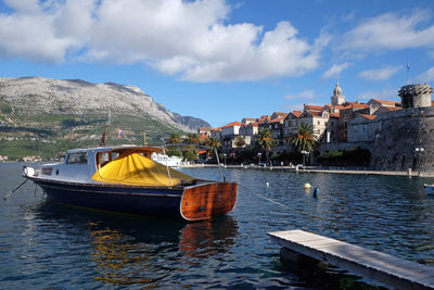 Seafront view at picturesque medieval dalmatian town korcula, croatia