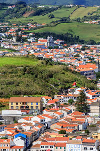 High angle view of buildings in city