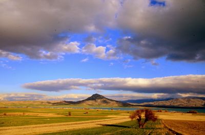 Scenic view of landscape against cloudy sky