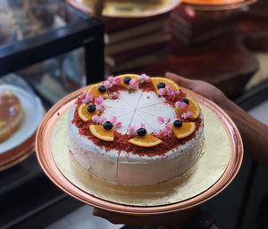 High angle view of cake on table