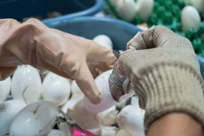 Close-up of man holding hands