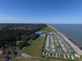 Aerial view of lowestoft city against blue sky