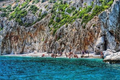 Scenic view of rock formation in sea