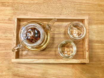 Directly above shot of glass jar on table