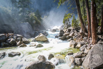 Scenic view of waterfall against sky