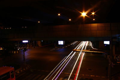 Light lines from the headlights of fast driving cars