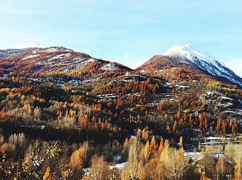 Scenic view of mountains against sky during autumn