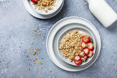 High angle view of breakfast served on table