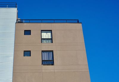 Low angle view of building against clear blue sky