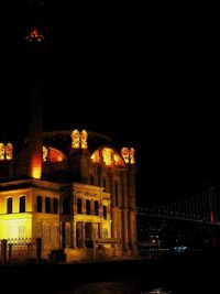 Illuminated buildings in city at night