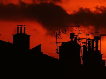 Low angle view of silhouette roof against sky during sunset