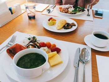 High angle view of food on table