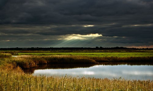 Scenic view of field against cloudy sky