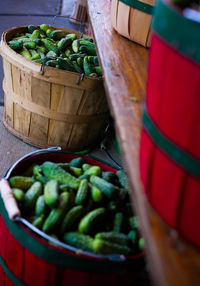 High angle view of vegetables in basket at market