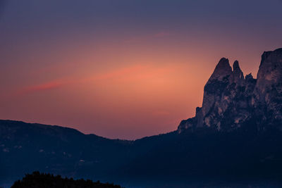 Scenic view of silhouette mountains against sky at sunset