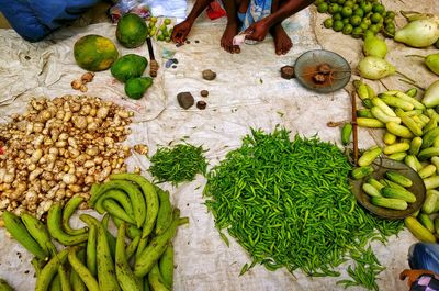 High angle view of vegetables for sale at market stall