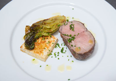 High angle view of breakfast served in plate