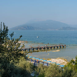 High angle view of sea against clear sky