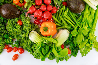 High angle view of fruits and vegetables