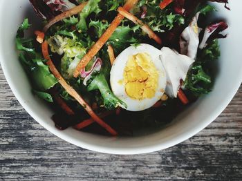 High angle view of food in bowl on table