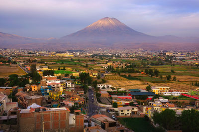 Aerial view of cityscape against sky