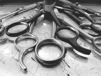 High angle view of scissors on table