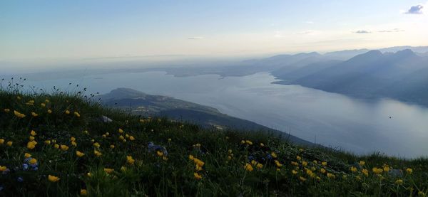 Scenic view of landscape against sky during sunset