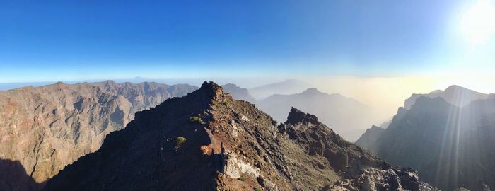 Panoramic view of mountain range against clear sky