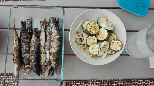 High angle view of food on table