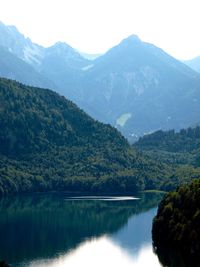 Scenic view of lake with mountains in background