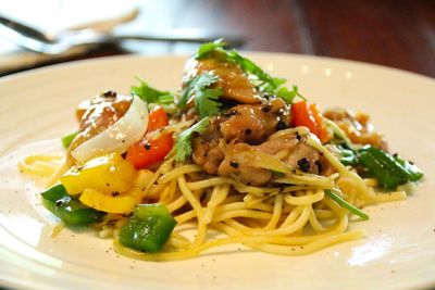 Close-up of salad served in plate