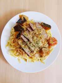 High angle view of food served in plate