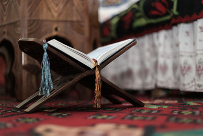 Close-up of open book on table