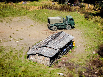 Car parked on dirt road