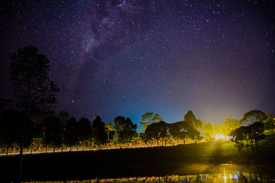 Scenic view of lake against sky at night