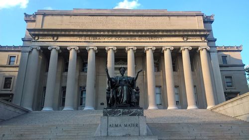 Low angle view of statue against sky