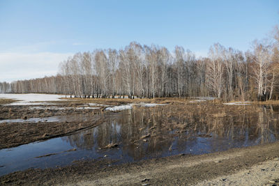 Scenic view of lake against sky during winter