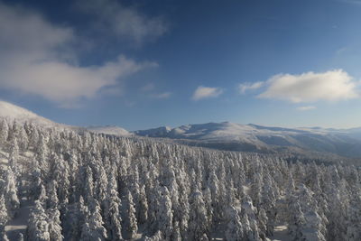 Panoramic view of snowcapped mountains against sky